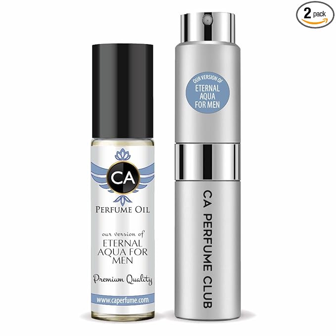 CA Perfume Duo Impression of Eternal Aqua For Men Perfume Layering Set Mens Cologne Long Lasting Travel Size EDP + Body Oil Roll-On Bottle 0.27 Fl Oz+0.33 Fl Oz