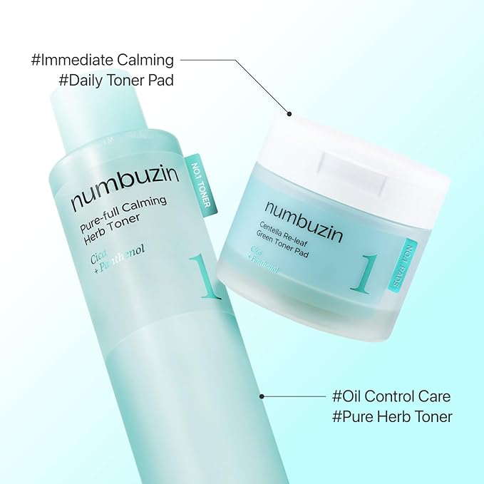 numbuzin No.1 Toner | Pure-Full Calming Herb Toner | Breakouts, Redness, Excess Oil Control | Centella Asiatica, Heartleaf, Licorice Root | Acne-Prone, Sensitive Skin | 10.14 fl. oz.