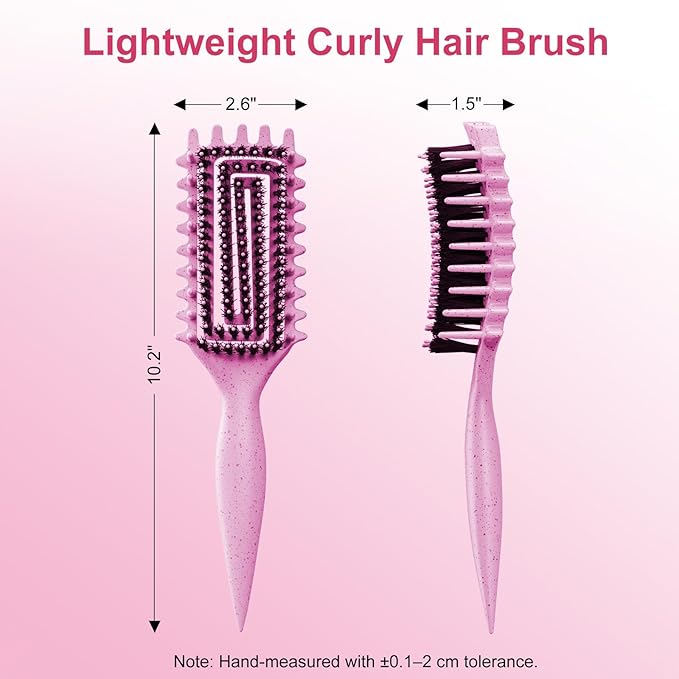 Curly Hair Brush, Curl Defining Brush with Soft Boar Bristles Detangling Tangled Glides, Wide-Teeth Design Effortlessly Shaping & Defining Curls (Pink Green)