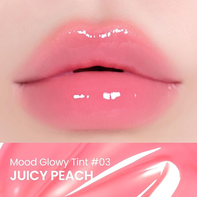 Peripera Mood Glowy Tint, Watery Glow Finish, Buildable Fresh Color, Lightweight, Long-Lasting, Non-Sticky, Korean Lip Tint (03 JUICY PEACH)