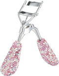 Bling Rhinestone Eyelash Curlers Stainless Steel Natural and Long Lasting Eyelash Fit for All Eye Shape Curved Lash Curler (Pink)