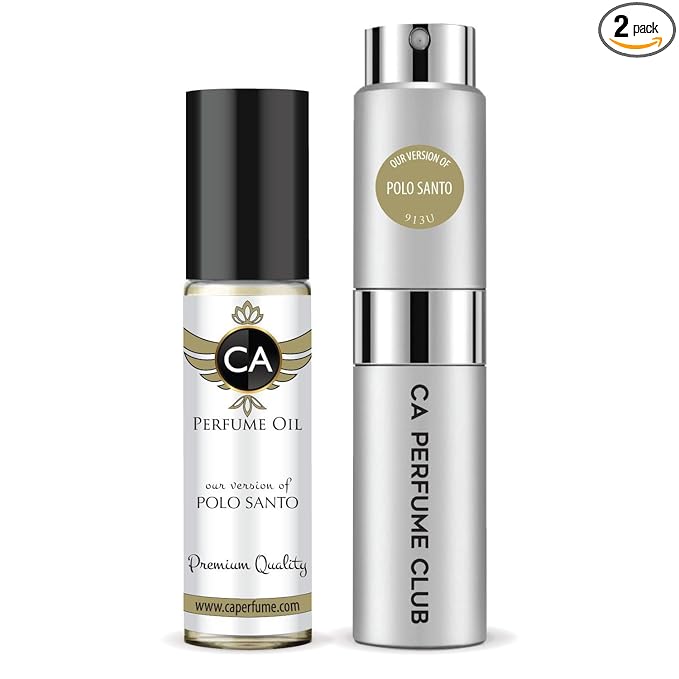CA Perfume Duo Impression of Polo Santo For Women And Men Perfume Layering Set Long Lasting Travel Size EDP + Body Oil Roll-On Bottle 0.27 Fl Oz+0.33 Fl Oz