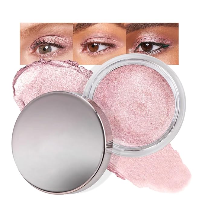 FeiCuiYun Cream Glitter Pale Pink Shimmer Metallic Eyeshadow Palette Makeup For Mature Women, Natural Single Mini Instant Holographic Eyeshadow, Sombras Crema Para Ojos, Talc, Paraben & Cruelty Free