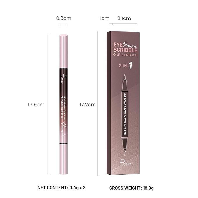2 Pack Eyebrow Pen, Waterproof Microblading Eyebrow Pencil, 2-in-1 4 Tip Eye Brow Makeup Pen for Women with Precise Curved Brush-Tip Create Natural Hair-Like Brows, Last All-Day (Cool Brown)
