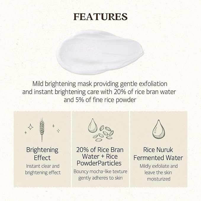 SKINFOOD Rice Daily Mask 210g - Rice Exfoliating Scrub Wash Off Face Masks for Darken Skin - Facial Cleanser, Pore Exfoliator, Clean and Soften Body Skin - Safe For Men and Women (7.40 oz)