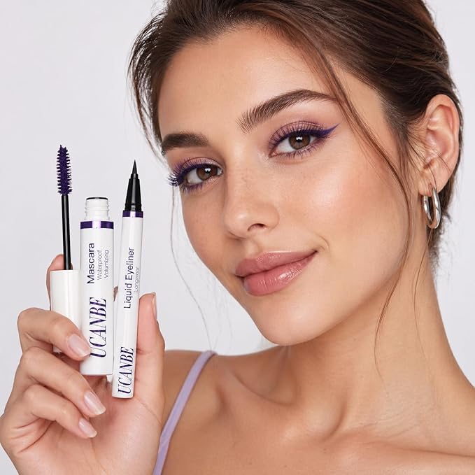 UCANBE Purple Mascara and Liquid Eyeliner Set, Waterproof Colored Eye Makeup Duo - Enhance Your Gaze with Natural Lasting Lift & Curl for Lashes and Pigmented Smudge-Proof Eye Liner