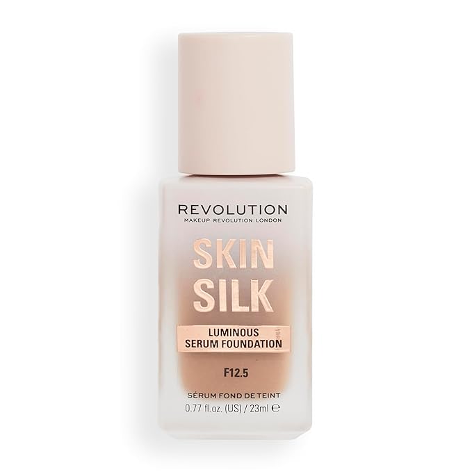 Revolution Skin Silk Radiant Satin Serum Foundation, Buildable Coverage with Hydrating Hyaluronic Acid for a Natural Finish, Vegan & Cruelty-Free, F12.5C Tan Skin Tones, 0.77 fl oz