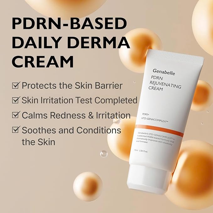 Genabelle PDRN Rejuvenating Cream - 1,000ppm PDRN Salmon DNA and Patented HTD-GENACOMPLEX for Skin Elasticity, Glass Skin - Ceramide and Tripeptide-1 Face Moisturizer - 2.36 fl.oz (70ml)