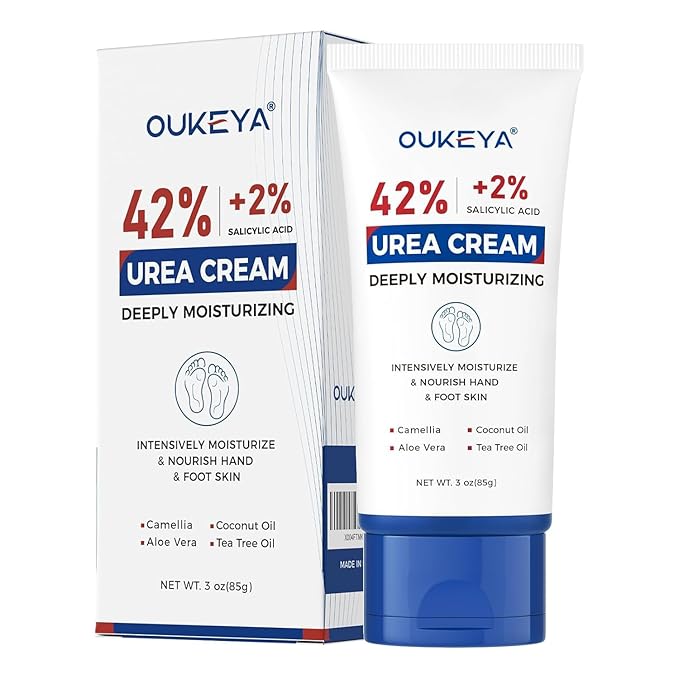 OUKEYA Urea Cream 42 Percent with 2% Salicylic Acid, 3 Oz Foot & Hand Cream for Dry Cracked Heels, Deep Moisturizing & Softening Keratin Feet Cream, Nourishing Skin Care Lotion for Rough, Dry Areas