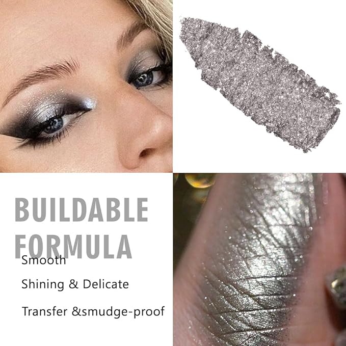 WanTuoluo Sparkly Eyeshadow Palette for Women, Single Monochrome Eye Shadow Makeup, Shiny Pressed Cream Powder, Blendable Natural, Holographic,Vegan,Travel (07-sparkly-Black)