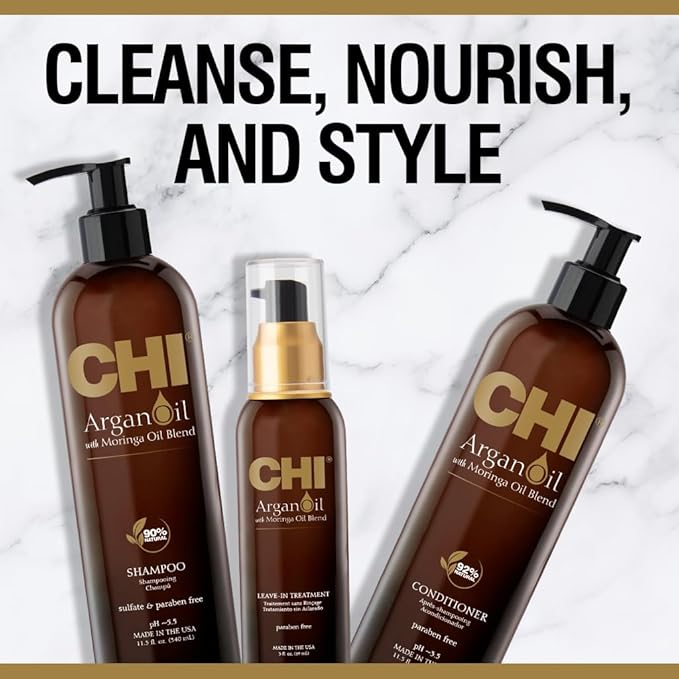 CHI Argan Oil Luxe Trio Kit with Shampoo, Conditioner and Moringa Oil (Set of 3), 11 fl. oz.