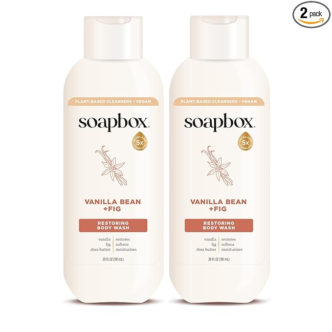 Soapbox Moisturizing Body Wash, Vanilla Bean & Fig Shower Gel - Hydrating Natural Body Wash with Shea Butter - Clean Ingredients Free of Harsh Chemicals, Sulfates, Parabens & Silicones - 2 Pack