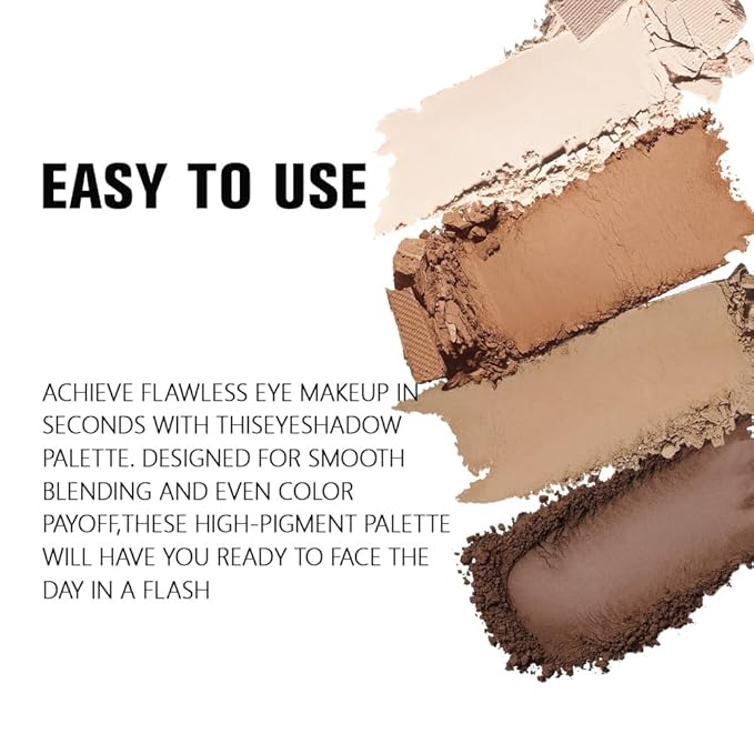 Nude Brown Matte Eyeshadow Quad Palette for Mature Skin, Mini High-Pigment Smoky Eye Makeup for Older Women, Waterproof Smudge-Proof, Vegan & Cruelty-Free