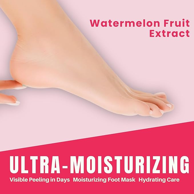 Oh K! Foot Peel Mask - Watermelon - Foot Peeling Mask for Dry Feet and Cracked Heels - Feet Exfoliant with Pomegranate and Coconut Oil - 1 Pair