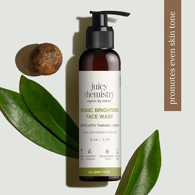 Juicy Chemistry Organic Face Wash with Tamanu Oil & Kakadu Plum | Brightening & Hydrating Cleanser for Pigmentation, Sensitive & Dry Skin | Vegan, Cruelty-Free – 3.4 oz