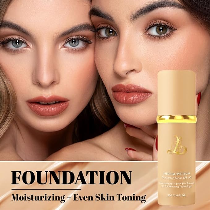 Foundation 4 in 1 - Color Changing Foundation, Medium Spectrum with SPF 50, Hypoallergenic Hydrating Liquid Concealer, Long-lasting & Waterproof Natural Finish - 1.06 fl oz - 2 Pack