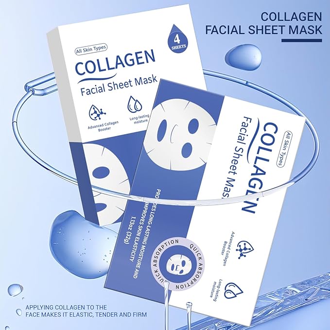 MMV Collagen Face Mask 4-Pack Bio-Collagen Real Deep Overnight Mask for Women’s Skincare Deep Hydration & Pore Tightening Facial Mask