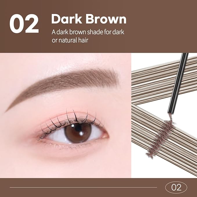 PERIPERA Speedy Skinny Brow Mascara (02 DARK BROWN), Tinted Eyebrow Mascara with Slim Precision Brush, Clump-Free Natural Brows, K Beauty, Korean Makeup