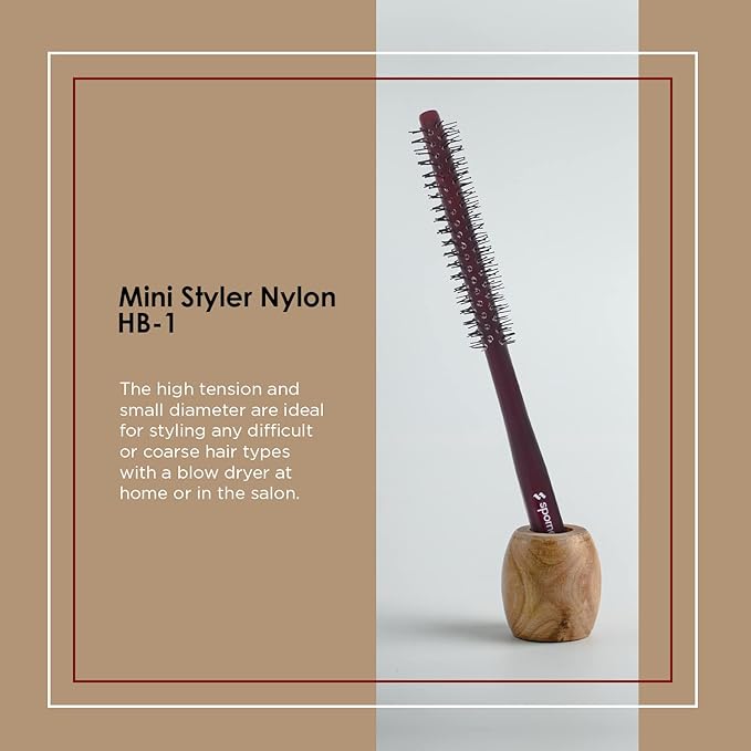 Spornette Mini Styler Boar Bristle .75 inch Round Brush for Blowouts, Volume, Styling, Finishing, Curling & Setting Short, Curly, Wavy, Straight, Thick, Normal or Thin Hair on Men & Women