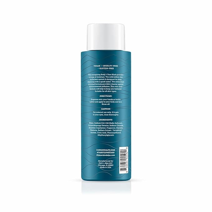 Oars + Alps Body Wash for Men, Mens Body Wash & Face Cleanser with Vitamin E & Antioxidants, Moisturizing, Paraben & Sulfate Free Cleanser, Fresh Ocean Splash, 1pk