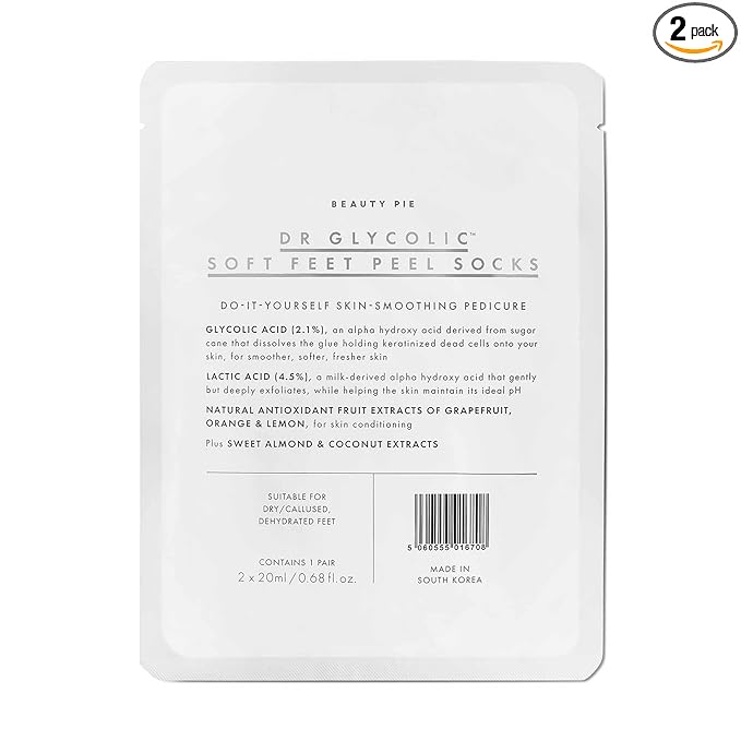 Beauty Pie Dr Glycolic Soft Feet 7-Day Peel Socks – Exfoliating Foot Peel Treatment with Glycolic & Lactic Acids, Fruit Extracts & Moisturizers – Baby-Soft Smooth Feet, Spa-Style Foot Care
