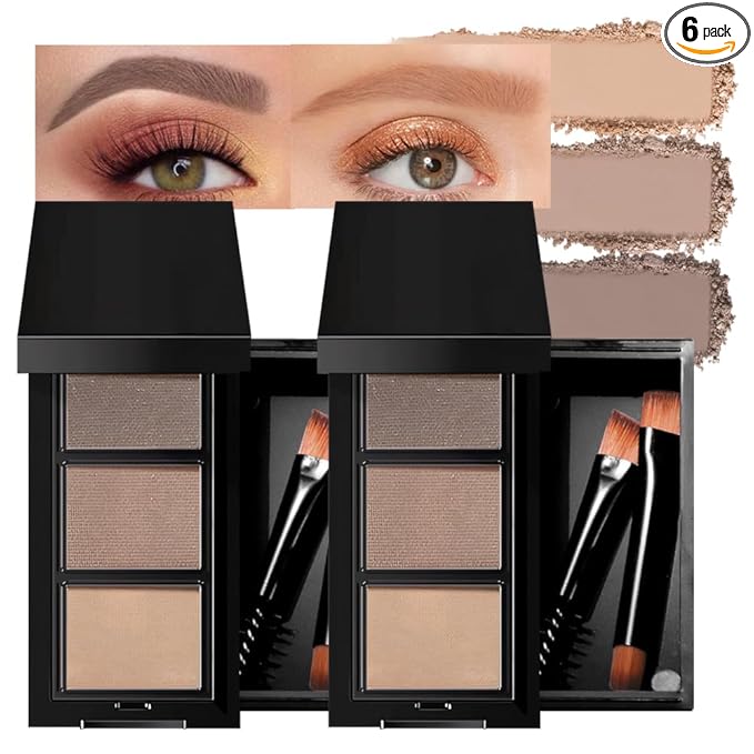 FeiCuiYun 2Pcs Eyebrow Powder Kit, Long-Lasting Waterproof 3 Colors Matte Brow Powder, Eye Brow Powder for Women with 2 Double-ended Eyebrow Brush, Purse-Friendly Compact (Light Medium Brown, 2Pcs)