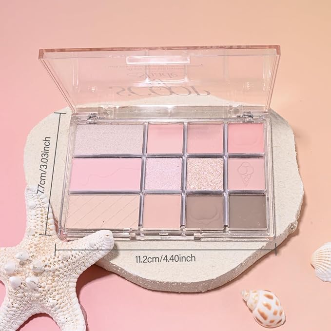 AMY'S DIARY Pink, Nude, and Shimmer Eyeshadow Eye shadow Makeup, 12 Colors Shiny Sparkle Shimmer Glitter Eyeshadow Waterproof Pallete Eye Make Up (12-03)