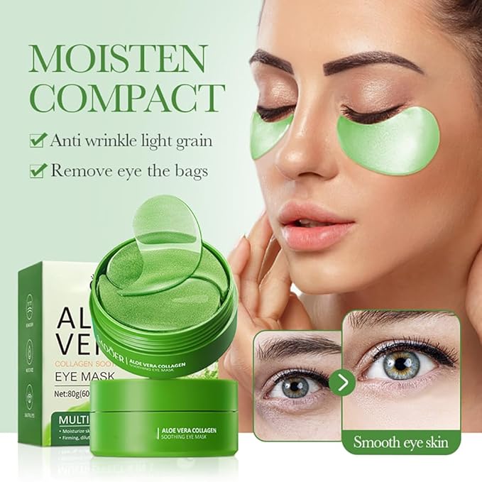 Aloe Vera Eye Masks - 60 PCS Under Eye Patches for Puffiness & Dark Circle, Moisturizing Firming Eyes Gel Pad Patches for Bag Puffiness Daily Skincare, Gifts for Women