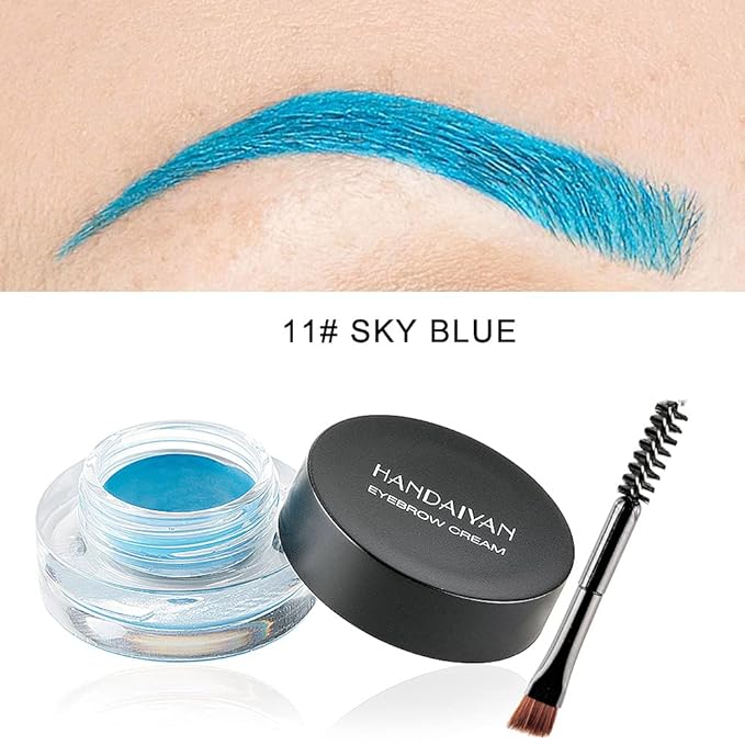 12 Colors Eyebrow Pomade Full-pigmented Long Lasting Waterproof Eyebrow Cream Gel Filling & Shaping Tinted Eyebrows Enhancers with Brush for Daily or Cosplay (11 Sky Blue)