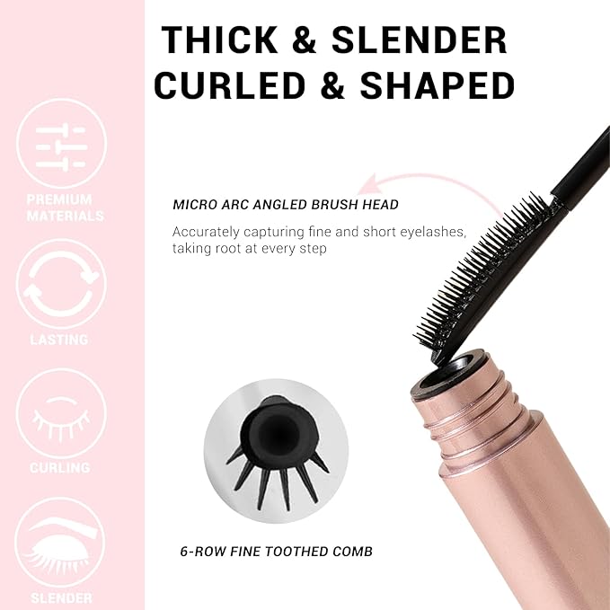 Volumizing and Lengthening Mascara,Black Mascara Waterproof,Liquid Curling Eyelash Mascaras,Voluminous Tubing Smudge Proof Fiber Mascaras,No Clumping or Flaking