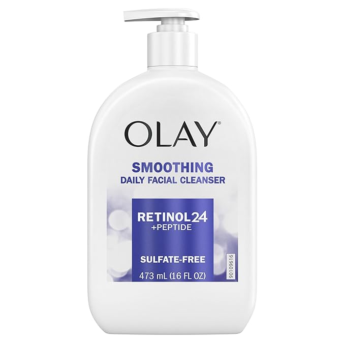 Olay Face Wash Daily Facial Cleanser with Retinol, Peptides and Glycerin, Smoothing and Hydrating Anti Aging Face Wash, Sulfate Free Cream Cleanser for Mature Skin, Daily Use, 16 Oz