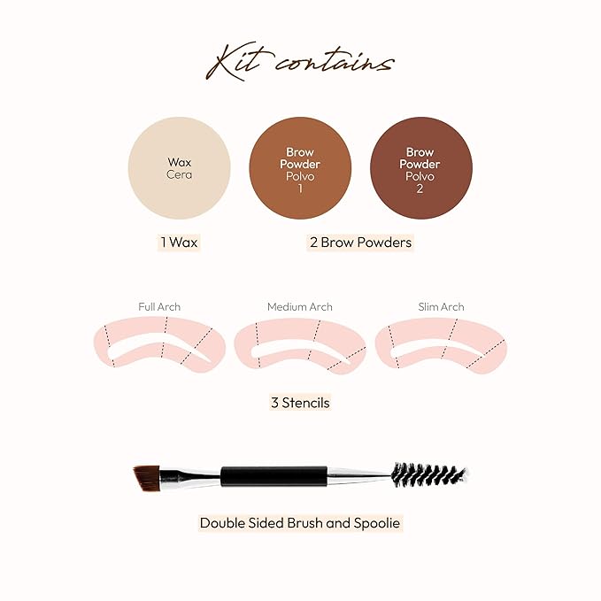 Ruby Kisses Go Brow Eyebrow Kit, Dual Shade Powder & Wax, Includes 3 Stencils, Perfect for Shaping & Defining, Natural Brow Look, Ideal for Sparse Brows