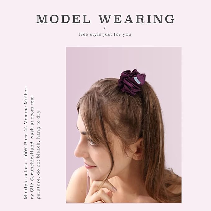MTSNOO 100% Pure 22 Momme Mulberry Silk Scrunchies Set - Elastic Band for Curly Hair, 1 Pack of Hair Ties and Ropes for Women and Girls
