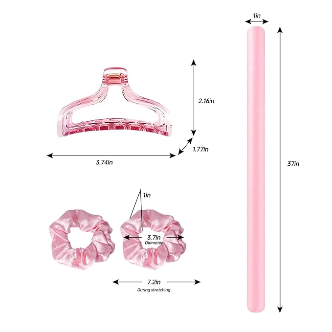 heatless curls overnight hair curlers to sleep in Silk Curl Rod Headband for Long Hair Foam Curly Ribbon Styling Tool (Pink，Satin)
