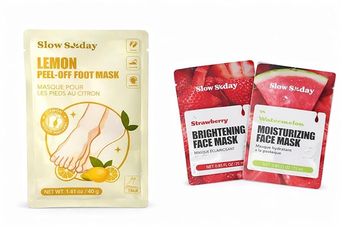 Self Care Spa Kit for Women – Foot Peel Mask, Facial Masks, Foot Cream, Exfoliating Brush Set