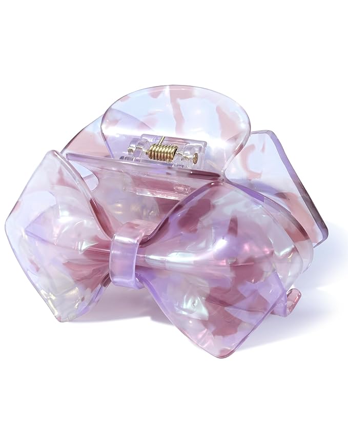 ACECHA Cute Bow Claw Clip - 3.1 Inch Sparkly Hair Claw Clips for Women, Non-slip Hairclips for Thin and Thick, Elegant Hair Accessories for Wedding Prom Party (Purple)