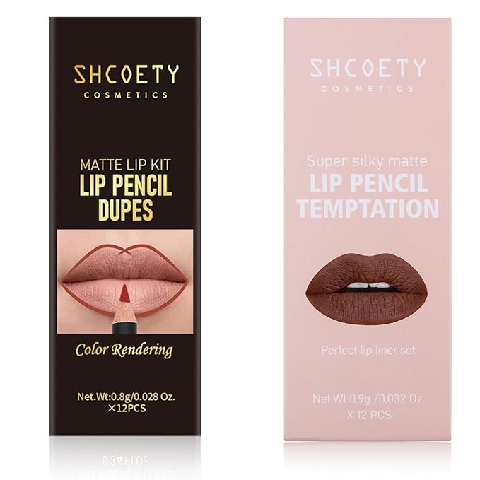 SHCOETY 24 Pcs Matte Lip Liner Set, 2 Packs Waterproof Longwear Lip Pencils, High Pigmented Smooth Lip Makeup (SH012X + SH012NX)