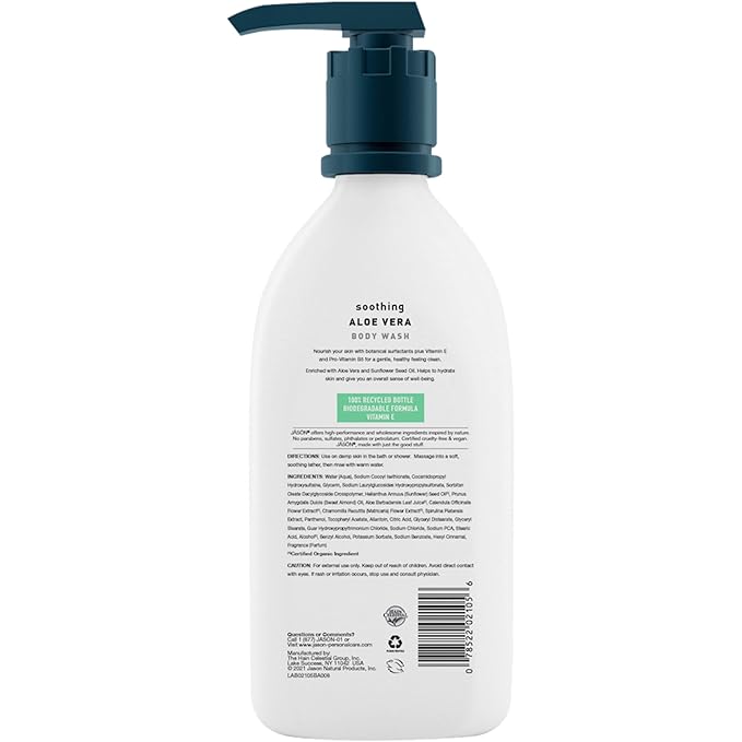 JASON Natural Body Wash & Shower Gel, Soothing Aloe Vera, 30 Oz (Pack of 2)