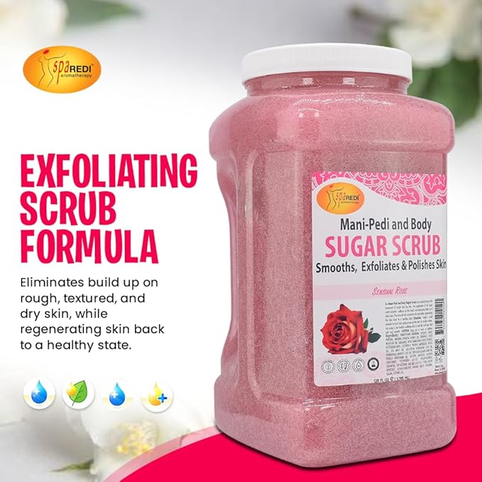SPA REDI Sensual Rose Sugar Scrub | Dual-Action Exfoliation & Hydration Treatment | The Lotion-Step Eliminator for a Faster, More Profitable Service and Luxurious Deep Hydration 128 Oz