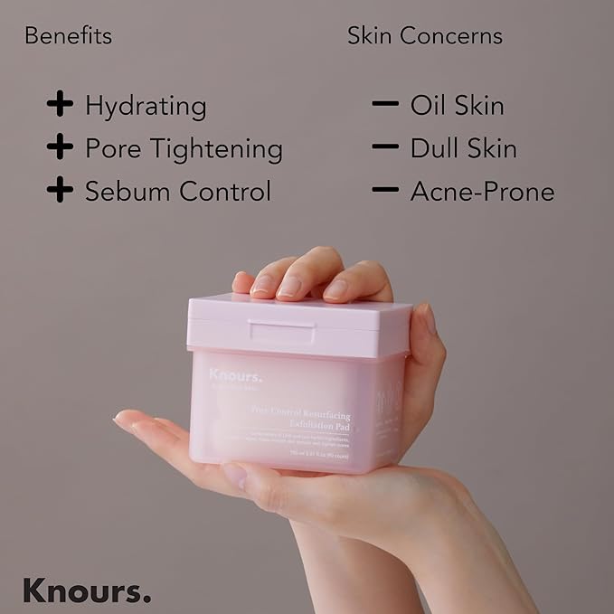 Knours Pore Control Exfoliating Korean Toner Pads | LHA for Sensitive Skin | Refine Textured Skin and Blemishes, Control Sebum, Tighten Pores | 90 Count | 175ml/5.9 fl.oz