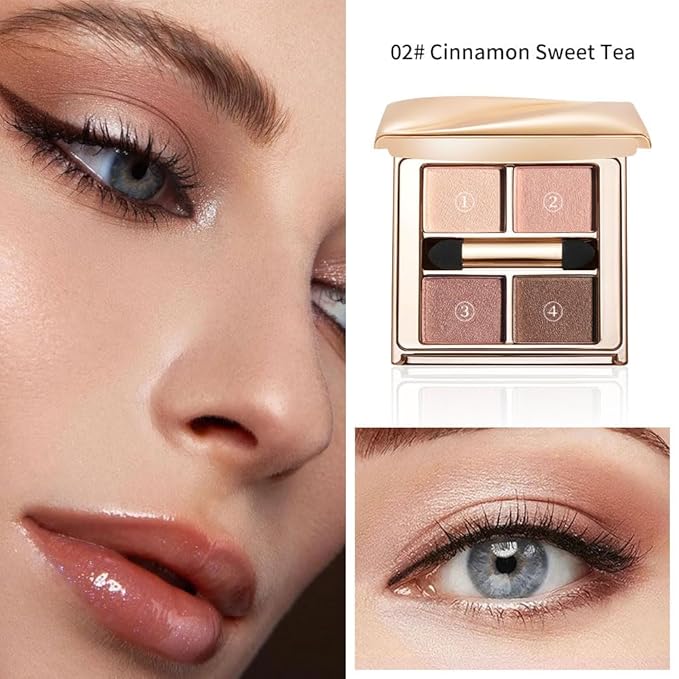 Nude Rose Shimmer Eyeshadow Palette–4 Soft Pearl Shades in Champagne, Nude Rose, Rosy Taupe&Mocha Brown, High Pigment Long Lasting Satin Eye Shadow for Natural Everyday Guve, Paleta de Sombras de Ojos