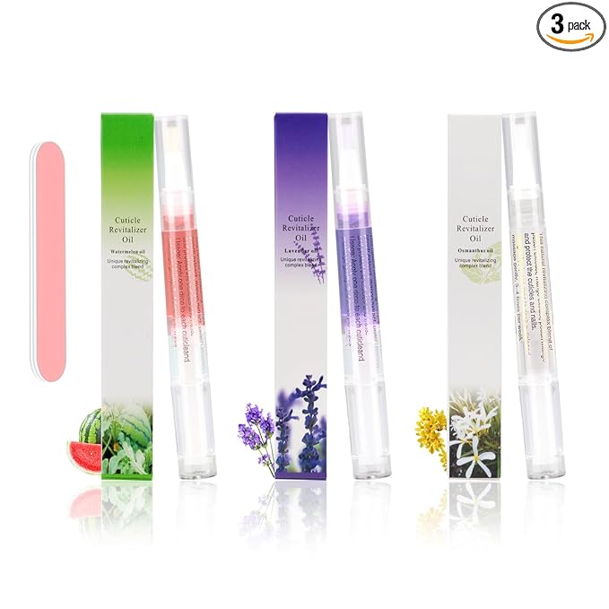 Meschett 3PCS Nail Cuticle Oil Pens with Nail File, Cuticle Oil for Nails from Natural, Nail Oil Cuticle for Cracked and Dry Nail(Lavender & Watermelon & Osmanthus flowers Flavor)