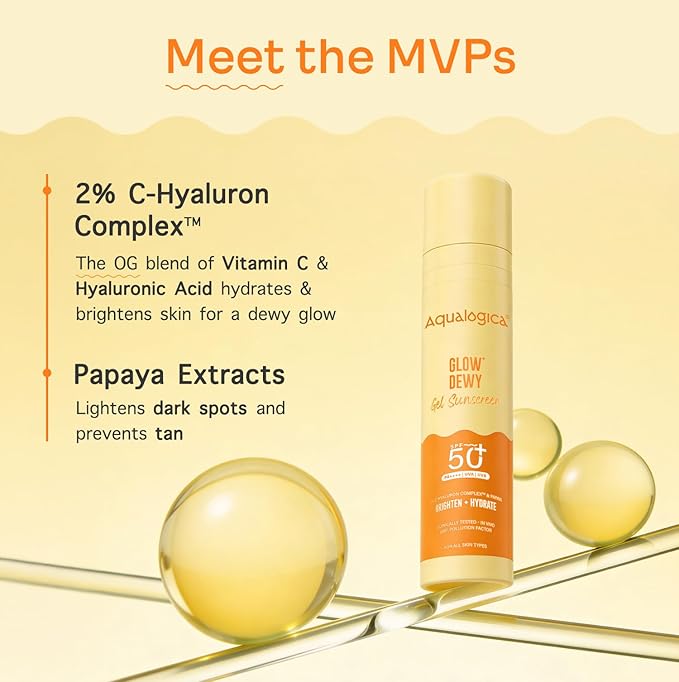 Aqualogica Glow+ Dewy Face Sunscreen with SPF 50+ & PA+++ | Blue Light Protection & No White Cast | Helps Give Glowing Skin with Papaya & Vitamin C | 1.76 Oz/50g
