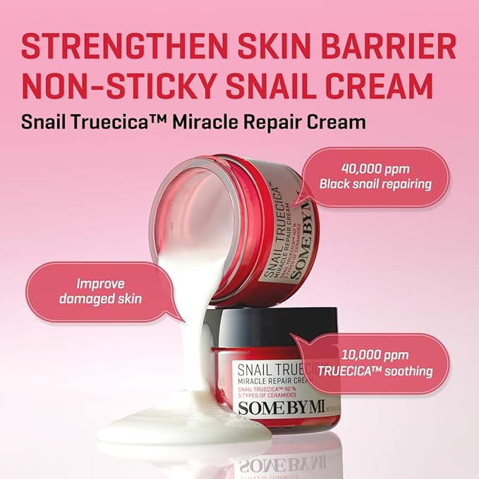 SOME BY MI Snail Truecica Miracle Repair Cream - 2.02Oz, 60ml - Made from Snail Mucin for Sensitive Skin - Daily Repair Face Moisturizer for Acne Marks and Strengthen Skin Barrier - Korean Skin Care