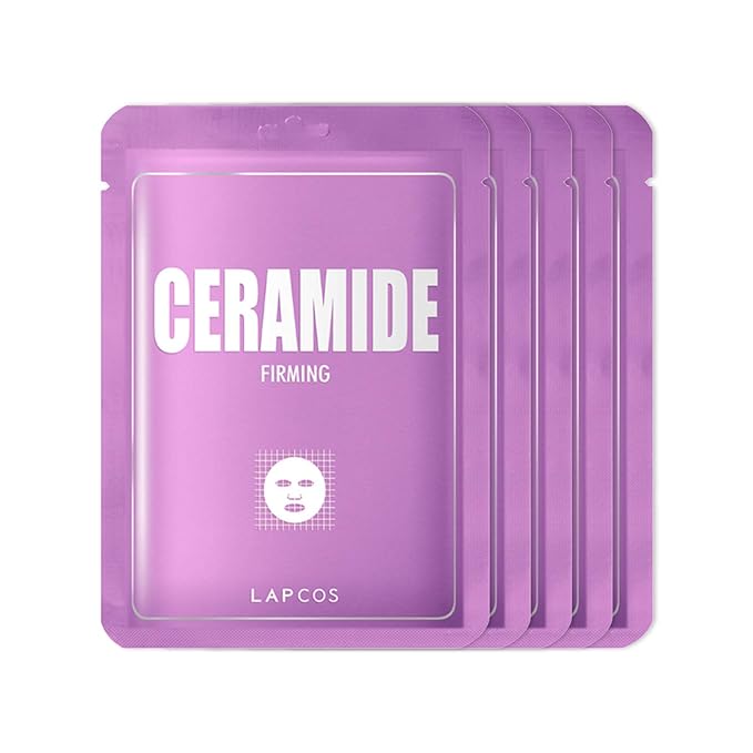 LAPCOS Derma Ceramide Sheet Mask - Hydrating & Firming Face Mask with Althaea Flower Extract for Dull Texture & Skin Barrier Repair - Highly Breathable TMF-Cell Sheet - Korean Skin Care (Pack of 5)