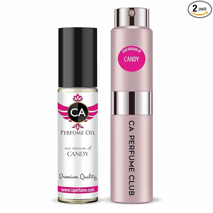 CA Perfume Duo Impression of Candy For Women Perfume Layering Set Long Lasting Travel Size EDP + Body Oil Roll-On Bottle 0.27 Fl Oz+0.33 Fl Oz
