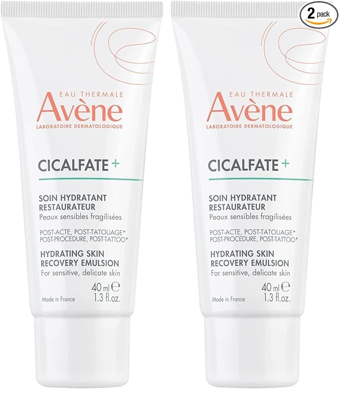 Avène Cicalfate+ Hydrating Skin Recovery Emulsion for post-procedure & post-tattoo,helps restore skin barrier,24hr hydration,1.3 Fl Oz,(Pack of 2)