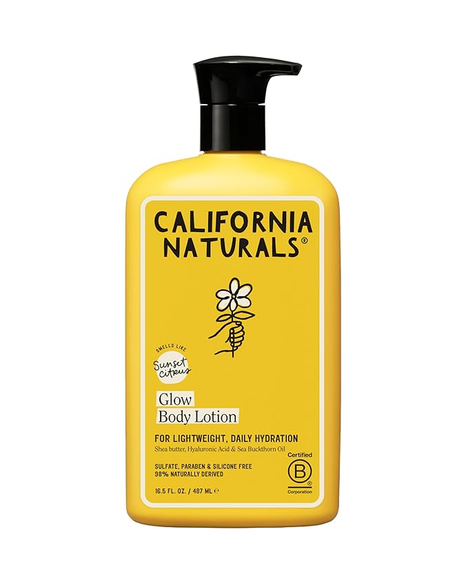 California Naturals Glow Body Lotion for Dry Skin, Moisturizing, Lightweight with Shea Butter, Naturally Scented, Vegan, Sulfate, Paraben & Phthalate Free, Sunset Citrus, 16.5 oz