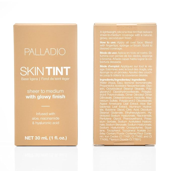 Palladio Skin Tint with Aloe, Niacinamide and Hyaluronic Acid, Sheer to Medium Coverage, Glowy Finish, Brightening and Blurring Lightweight Foundation Makeup (Medium Sand)