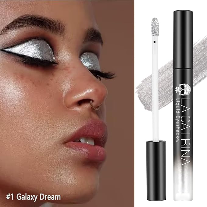 Silver Metallic Liquid Eyeshadow, High Impact Silvery Diamond Sparkle Eye Shadow Liquid Eyeliner Makeup for Older Women, Long Lasting Quick-Drying Smooth Shimmer Eyeshadow for Daily, Cosplay, Vegan #1